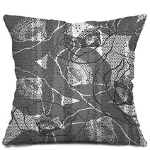 Monochrome Seamless Pattern With Poppies. Hand-drawn Floral Back Pillows 72579407