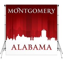 Montgomery Alabama City Silhouette Red Background Backdrops 121382985