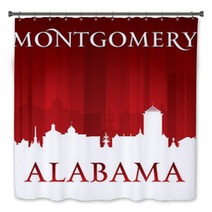 Montgomery Alabama City Silhouette Red Background Bath Decor 121382985