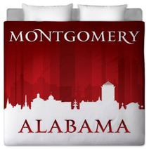 Montgomery Alabama City Silhouette Red Background Bedding 121382985
