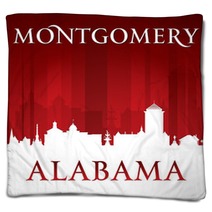 Montgomery Alabama City Silhouette Red Background Blankets 121382985