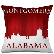 Montgomery Alabama City Silhouette Red Background Pillows 121382985