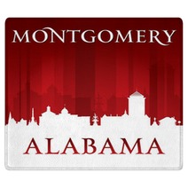 Montgomery Alabama City Silhouette Red Background Rugs 121382985