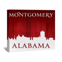 Montgomery Alabama City Silhouette Red Background Wall Art 121382985