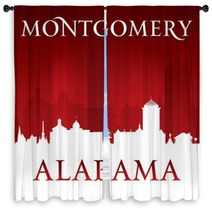 Montgomery Alabama City Silhouette Red Background Window Curtains 121382985