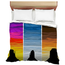 Monument Valley Silhouettes On Different Sunset Skies EPS8 Vect Bedding 62836872