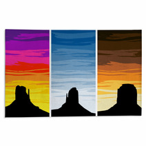 Monument Valley Silhouettes On Different Sunset Skies EPS8 Vect Rugs 62836872