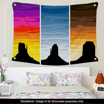Monument Valley Silhouettes On Different Sunset Skies EPS8 Vect Wall Art 62836872