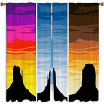 Monument Valley Silhouettes On Different Sunset Skies EPS8 Vect Window Curtains 62836872