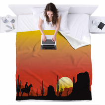Monument Valley Sunset Landscape Blankets 25656564