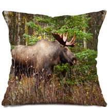 Moose Bull With Big Antlers Blowing Steam, Male, Alaska, USA Pillows 59194224