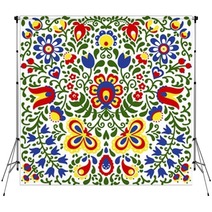 Moravian Folk Ornaments Floral Embroidery Colorful Backdrops 297676119