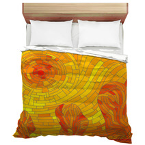 Mosaic Abstract Red Sun With Trees In Yellow Tone Bedding 44150549