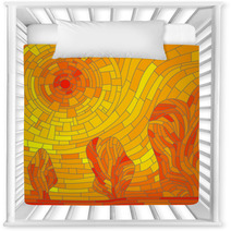 Mosaic Abstract Red Sun With Trees In Yellow Tone Nursery Decor 44150549