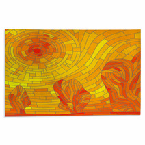 Mosaic Abstract Red Sun With Trees In Yellow Tone Rugs 44150549