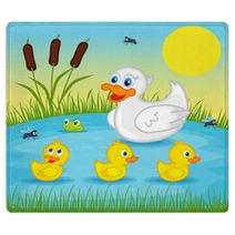 Mother Duck  With  Ducklings On Lake - Vector Illustration, Eps Rugs 83325029