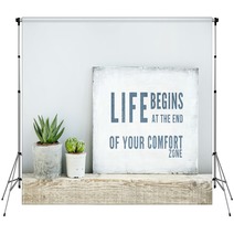 Motivational Poster Quote LIFE BEGINS AT THE END OF COMFORT ZONE Backdrops 71504650