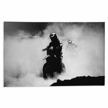 Motocross Racer Accelerating In Dust Track Black And White Hig Rugs 95130458