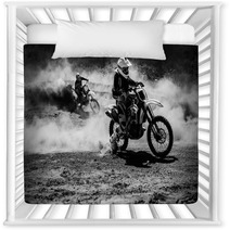 Motocross Racer Accelerating In Dust Track Black And White Photo Nursery Decor 113262467