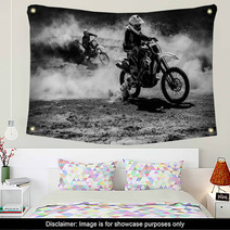 Motocross Racer Accelerating In Dust Track Black And White Photo Wall Art 113262467