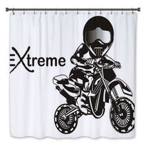 Motocross Sport Extreme Motorcycle Racing Extreme Sport Biker Racer Word Black And White Bath Decor 240719104
