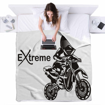 Motocross Sport Extreme Motorcycle Racing Extreme Sport Biker Racer Word Black And White Blankets 240719104