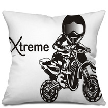 Motocross Sport Extreme Motorcycle Racing Extreme Sport Biker Racer Word Black And White Pillows 240719104