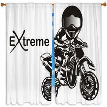 Motocross Sport Extreme Motorcycle Racing Extreme Sport Biker Racer Word Black And White Window Curtains 240719104
