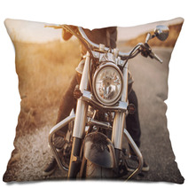 Motorbike On Asphalt With Rider Pillows 126757970