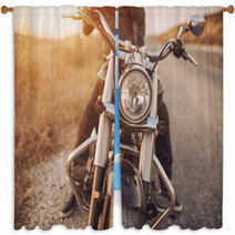 Motorbike On Asphalt With Rider Window Curtains 126757970
