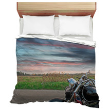 Motorcycle At Sunset Bedding 50613282