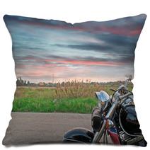 Motorcycle At Sunset Pillows 50613282
