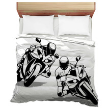 Motorcycle Biker Set Black And White Outline Illustrations Vector Bedding 108449233