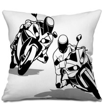 Motorcycle Biker Set Black And White Outline Illustrations Vector Pillows 108449233