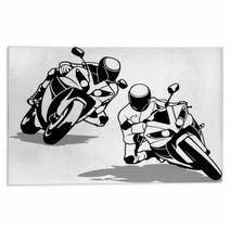 Motorcycle Biker Set Black And White Outline Illustrations Vector Rugs 108449233