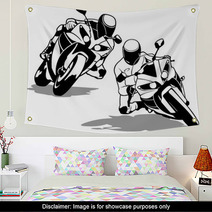 Motorcycle Biker Set Black And White Outline Illustrations Vector Wall Art 108449233