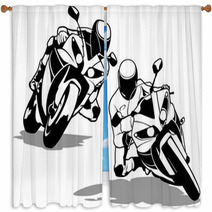Motorcycle Biker Set Black And White Outline Illustrations Vector Window Curtains 108449233
