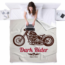 Motorcycle Grunge Vector Silhouette Retro Emblem And Label Blankets 100403274