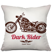 Motorcycle Grunge Vector Silhouette Retro Emblem And Label Pillows 100403274
