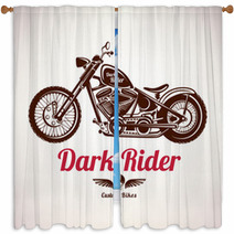 Motorcycle Grunge Vector Silhouette Retro Emblem And Label Window Curtains 100403274