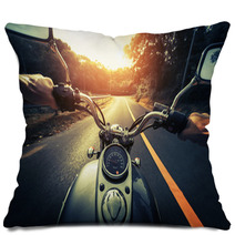 Motorcycle On The Empty Asphalt Road Pillows 99232433