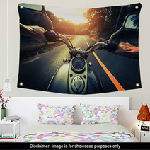 Motorcycle On The Empty Asphalt Road Wall Art 99232433