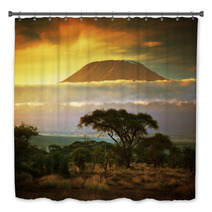 Mount Kilimanjaro. Savanna In Amboseli, Kenya Bath Decor 49494611
