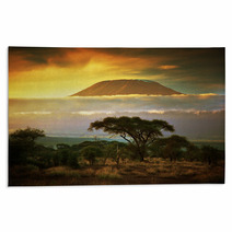 Mount Kilimanjaro. Savanna In Amboseli, Kenya Rugs 49494611
