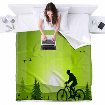 Mountain Bike At Sunset Blankets 15608321