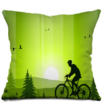 Mountain Bike At Sunset Pillows 15608321