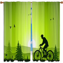 Mountain Bike At Sunset Window Curtains 15608321