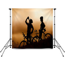Mountain Bike Couple Drinking Backdrops 30292256