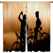 Mountain Bike Couple Drinking Window Curtains 30292256