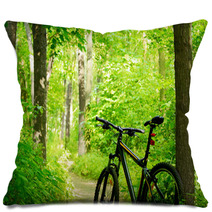Mountain Bike On The Trail In The Forest Pillows 54118356
